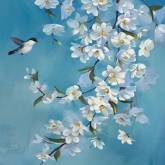 Фреска белые цветы на голубом фоне