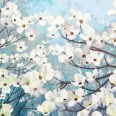 Белые цветы на дереве на голубом фоне